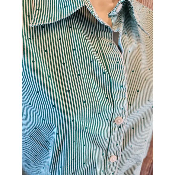 Kim rogers striped polka dot green stretch career blouse 3/4 sleeve M ^ - Picture 2 of 7